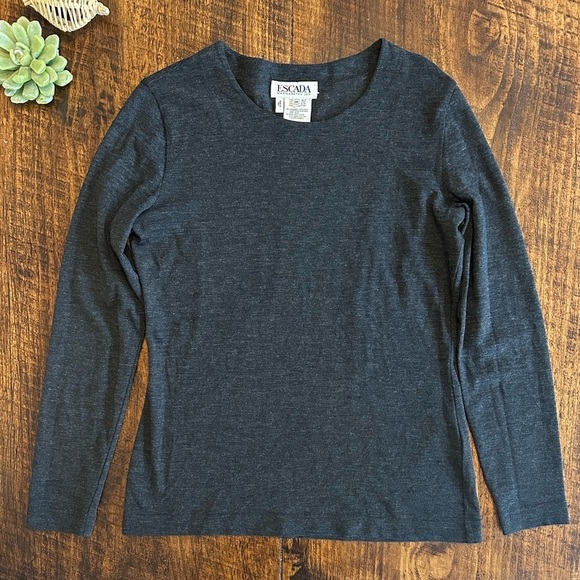 Escada Sweaters - Escada Margaretha Ley | Gray New Wool Blend Crewneck Lightweight Sweater